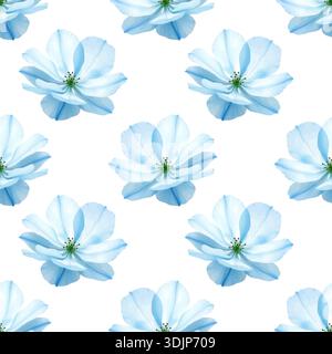 Beautiful delicate pattern with blue anemone flowers painted with digital watercolors on a white background. Vector illustration Stock Vector