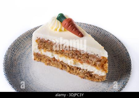 Carrot cake slice with cream cheese frosting isolated on white background Stock Photo