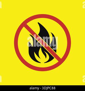 No Fire Prohibition Warning Sign on Yellow Background Vector Stock Vector