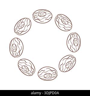Wreath with donut arranged in a decorative ring on a white background in line art style. Stock Vector