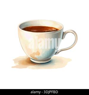 Coffee mug digital watercolor drawing on white background. Vector illustration Stock Vector