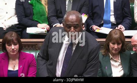 Screen grab of Deputy Prime Minister David Lammy speaking during Prime Minister's Questions in the House of Commons, London. Picture date: Wednesday January 28, 2026. Stock Photo