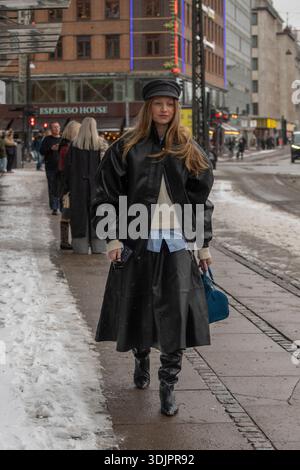 Guests arriving at Copenhagen Fashion Week Jan. 2026 Stock Photo