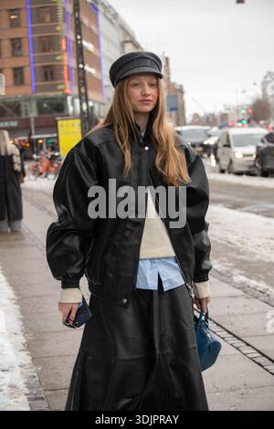 Guests arriving at Copenhagen Fashion Week Jan. 2026 Stock Photo