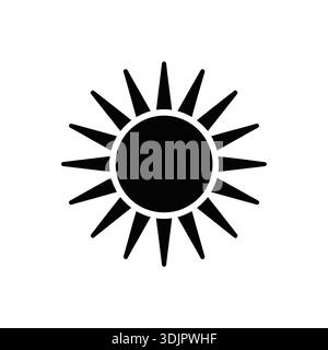 Black sun icon with sharp rays on a white background, representing summer, heat, weather, and light. Stock Vector