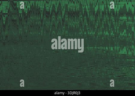 Horizontal banner of vibrant green wavy zigzag lines on textured base, overhead view. Rich emerald tones with dynamic angular pattern and subtle depth Stock Photo