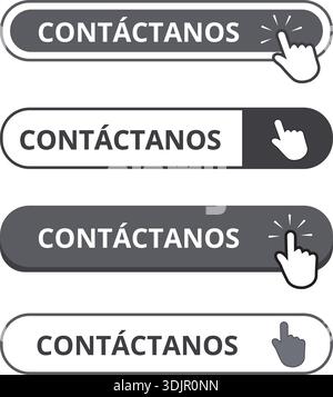 White and gray contactanos button with a hand clicking on a white background (trad. contact us) Stock Vector