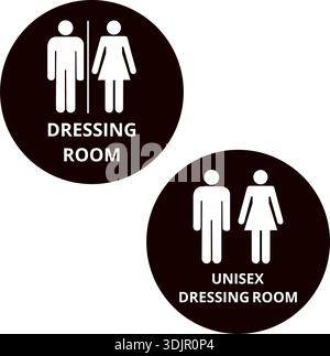 Black dressing room and unisex dressing room round banners isolated on a white background Stock Vector