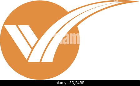 Orange and whiteTick Shaped on circle Letter logo design Stock Vector