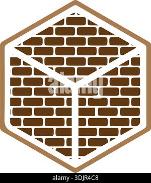 bricks hexagon lines build logo design vector icon symbol illustration Pro Vector brand logo Stock Vector