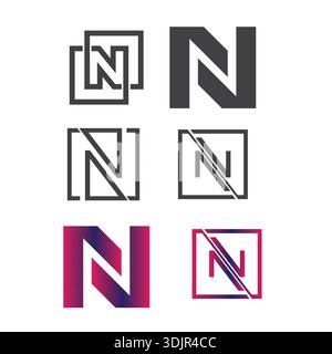 Modern monogram letter N logo, black and white business card NN emblem design Stock Vector