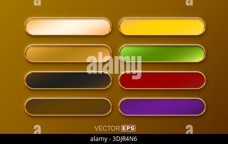 Web buttons set with golden frames on a dark background. Elegant UI call to action elements. Vector illustration Stock Vector
