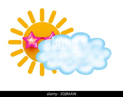 sun and cloud icon over white background. colorful design. illustration Stock Photo