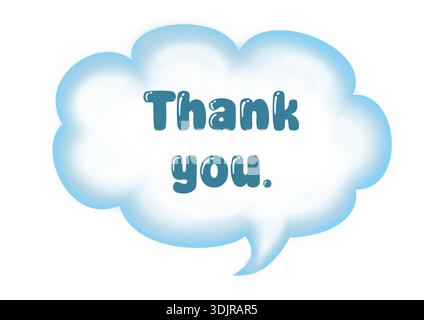 thank you text on blue cloud shaped speech bubble Stock Photo