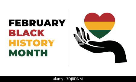 February black history month illustration with supportive hand holding heart in pan african colors Stock Vector