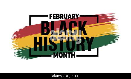 February black history month typography with pan african brush strokes and modern frame design Stock Vector