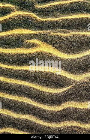 Close-Up of Wind-Rippled Sand Structure creating natural sand waves with Contrasting Evening Sun Shadows on Gran Canaria Island Stock Photo