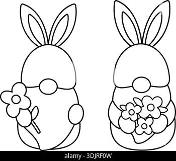Easter Gnomes Coloring Page and Template Set. Cute spring Gnomes ...