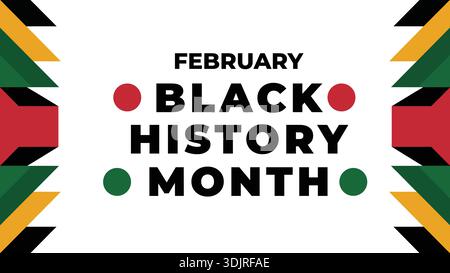 February Black History Month banner with pan african colors and modern geometric design Stock Vector