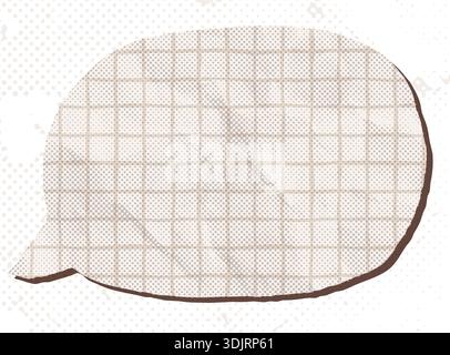 Paper cutout vector speech bubble with grid pattern, Crumpled notebook paper vector halftone text box graphic design element Stock Vector