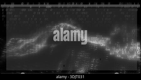 Displaying glowing data ridge forming from binary digits in digital overlay, with ruler, scanlines Stock Photo
