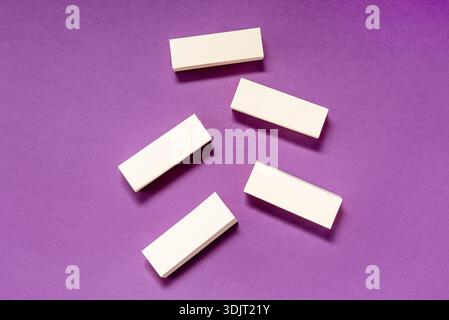 Creative copy space for text on purple background, empty blocks on inscription decorative Stock Photo