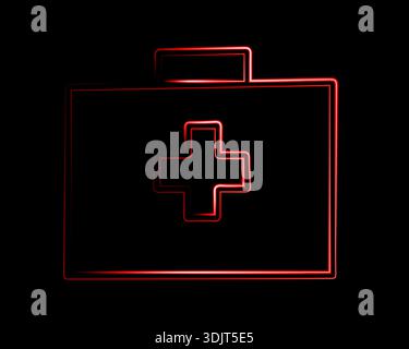 Vector isolated illustration of a first aid kit with neon effect. Stock Vector