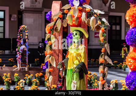 Altars, offerings, skeletons and decorations during the Day of the Dead celebration in Mexico. Stock Photo