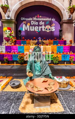 Altars, offerings, skeletons and decorations during the Day of the Dead celebration in Mexico. Stock Photo