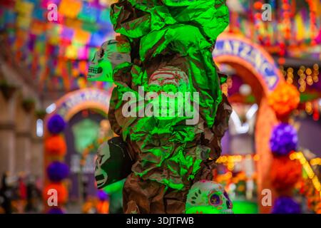 Altars, offerings, skeletons and decorations during the Day of the Dead celebration in Mexico. Stock Photo