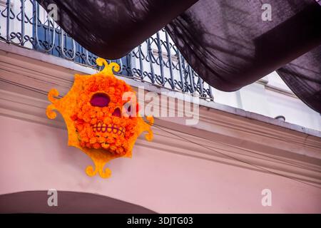 Altars, offerings, skeletons and decorations during the Day of the Dead celebration in Mexico. Stock Photo