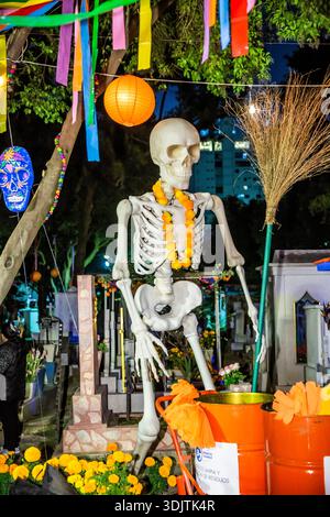 Altars, offerings, skeletons and decorations during the Day of the Dead celebration in Mexico. Stock Photo