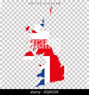 Map of the United Kingdom filled with national flag colors, isolated on transparent background, geographic shape representing country identity and pol Stock Vector
