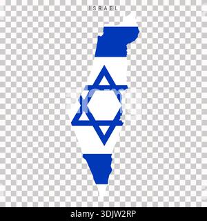 Map of Israel filled with national flag design and Star of David, isolated on transparent background. Suitable for geography, education and infographi Stock Vector