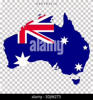 Map of Australia filled with national flag colors, isolated on transparent background, geographic silhouette for national and travel themes. Stock Vector