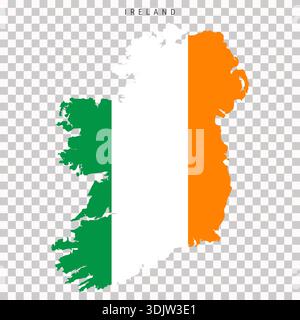 Map of Ireland filled with the colors of the Irish national flag, isolated on transparent background. Vector illustration suitable for travel, geograp Stock Vector