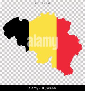 Map of Belgium filled with national tricolor flag colors, isolated on transparent background. Clean shape for geography, travel, infographic and educa Stock Vector