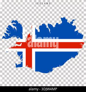 Map of Iceland filled with national flag colors, island country isolated on transparent background. Stock Vector