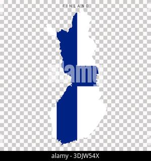 Map of Finland filled with national flag colors, isolated on transparent background. Political map silhouette for geography, travel, education, Nordic Stock Vector