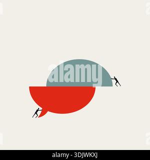 This minimal vector illustration features a businessman with a large speech bubble, representing a business communication concept, teamwork, and conve Stock Vector