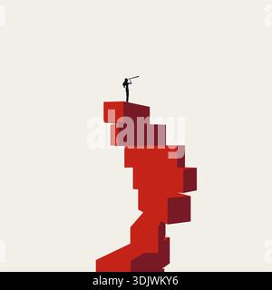 This minimal vector illustration features a businessman on a corporate ladder, representing a career growth opportunity. A concept for the climb to th Stock Vector