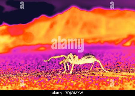 Infrared Tarantula Close Up on Desert Road with Vibrant Gradient Map Effect Stock Photo