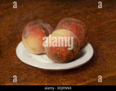 Three Peaches on a Plate, Henri Fantin-Latour, 1868 Stock Photo