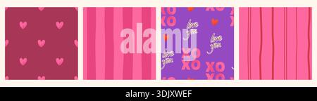 Grainy Seamless Pattern Set for Valentines Day. Stock Vector