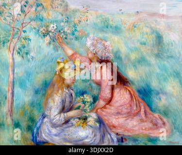 Pierre-Auguste Renoir - Girls Picking Flowers Meadow C 1890 Stock