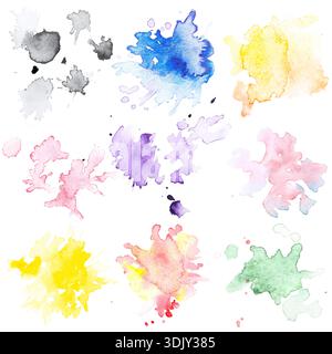 Bright watercolor blobs on white background, set Stock Photo