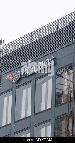 Bratislava, Slovakia - May, 10, 2025 : Clarios sign on the building.  Clarios creates the most advanced battery technologies for nearly every type of Stock Photo