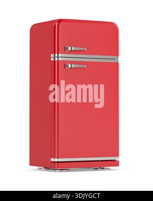 Retro red refrigerator on white background. Isolated 3D illustration Stock Photo