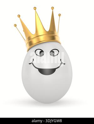Egg with golden crown on white background. Isolated 3D illustration Stock Photo