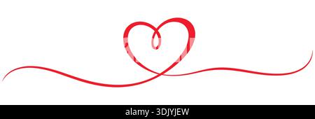 Minimalist red vector heart symbol created with a single continuous line drawing isolated on white background. Stock Vector